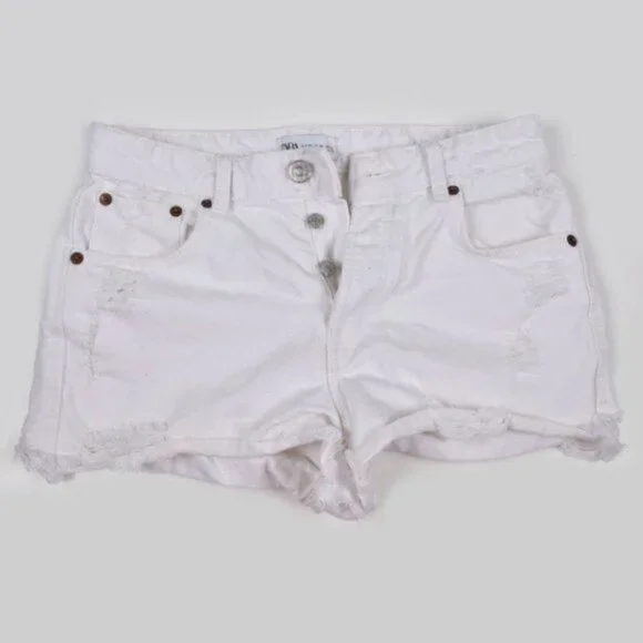Zara High  Rise White Jean Short Distressed Button Fly Size 4 - Picture 2 of 4